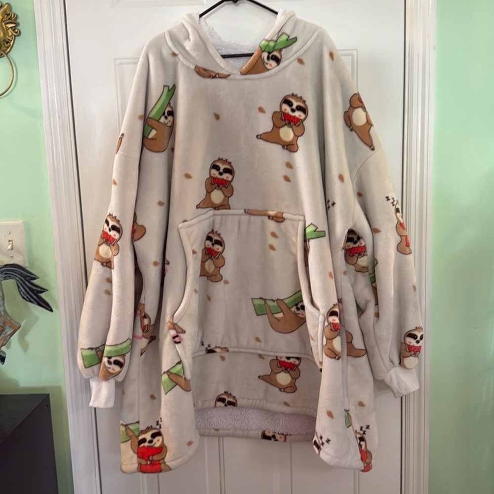 Three Poodle Oversized Wearable Blanket Hoodie Sloth Print Warm Cozy Winter Gift